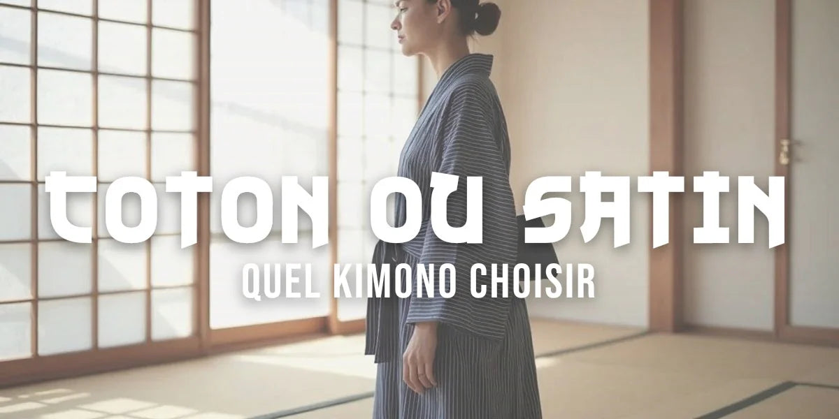 Femme en kimono rayé en coton dans une pièce en tatami, comparatif kimono coton ou satin