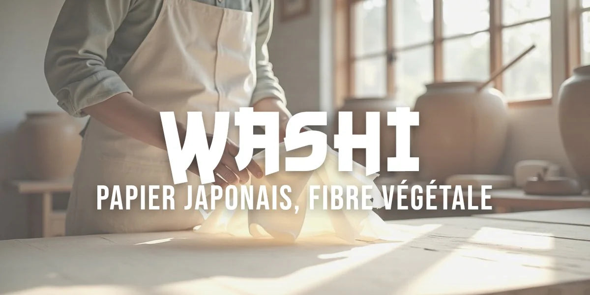 Artisan tenant des feuilles de papier washi fraîchement fabriqué, studio de fabrication traditionnel.