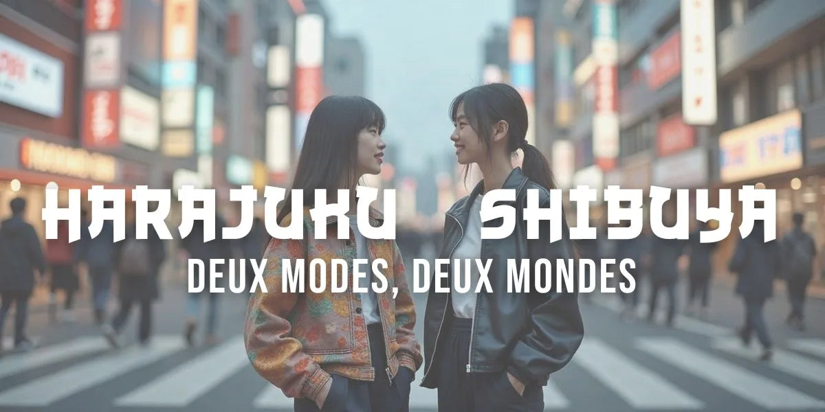 Deux jeunes Tokyoites comparant leur style Harajuku et Shibuya dans une rue animée