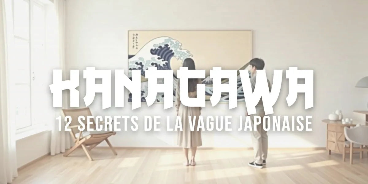 La Grande Vague de Kanagawa encadrée dans un salon japonais lumineux
