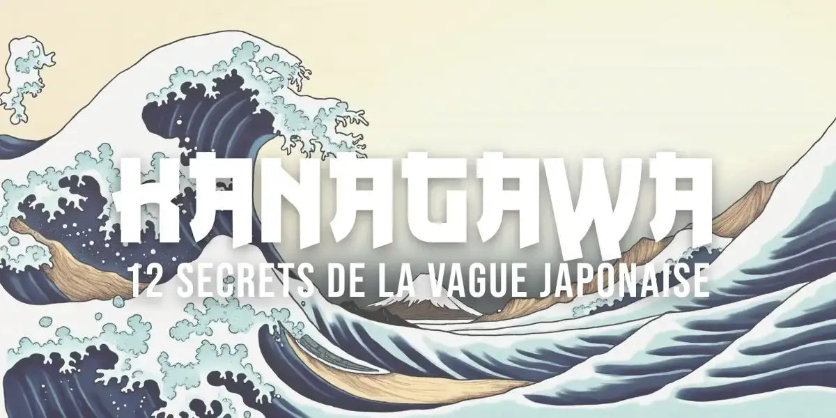 Estampe japonaise : une grande vague aux crêtes d'écume et le mont Fuji au loin