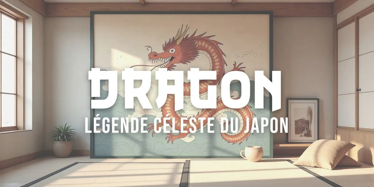 Dragon japonais peint sur un paravent dans une pièce en tatami