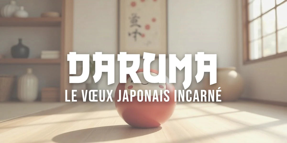 Figurine Daruma rouge traditionnelle aux yeux vides, symbole de persévérance et porte-bonheur japonais