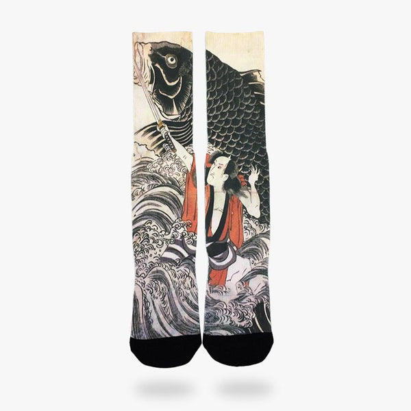 Une paire de Chaussette poisson japonais. Chaussettes du Japon Feodal avec des impressions Ukliyo-e