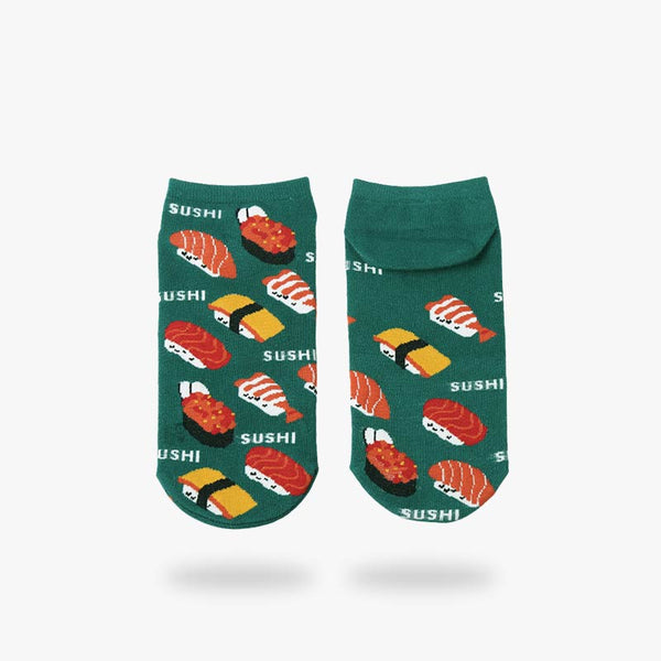 Cette paire de chaussettes sushi a des motifs de nourriture japonaise imprimée sur le coton