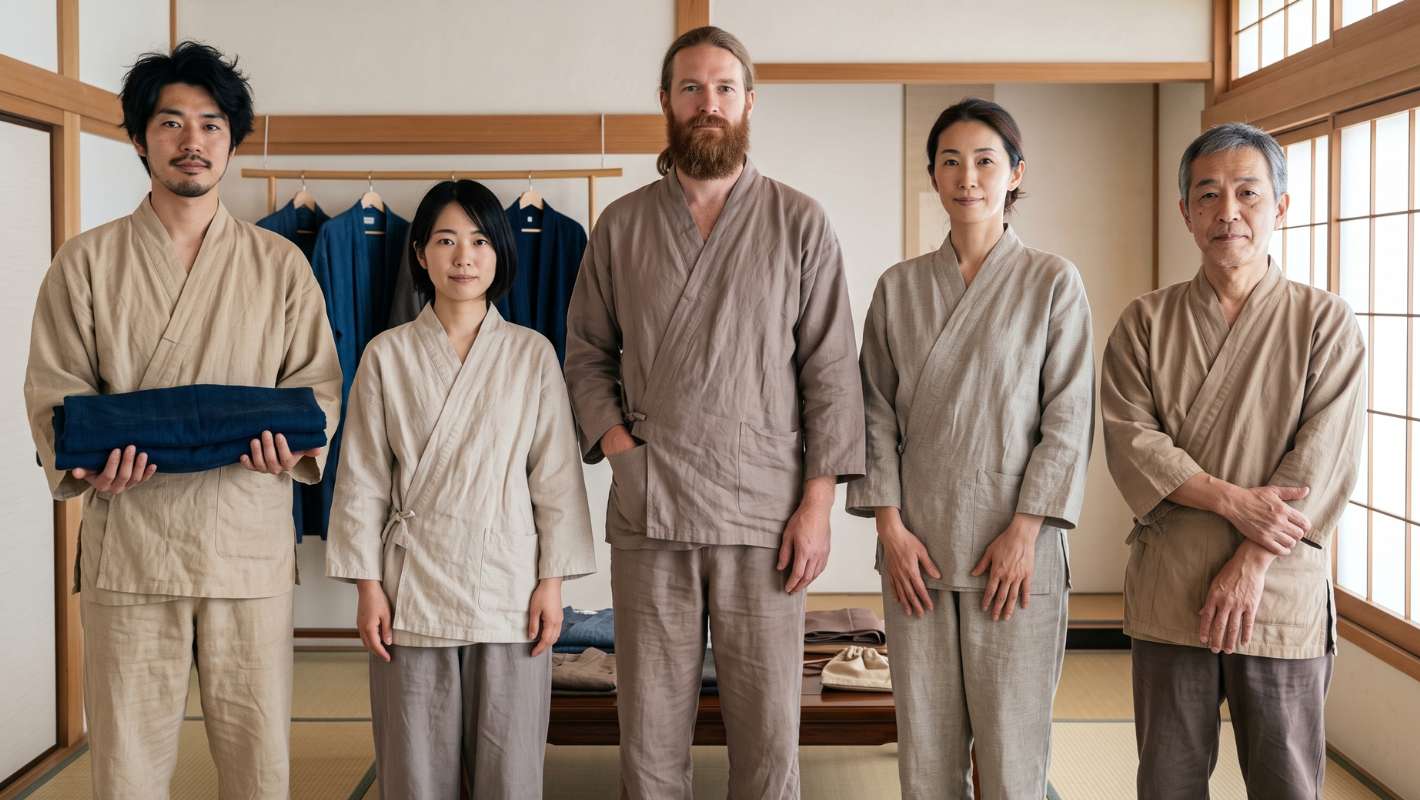 L'équipe de l'atelier préparant les vêtements japonais