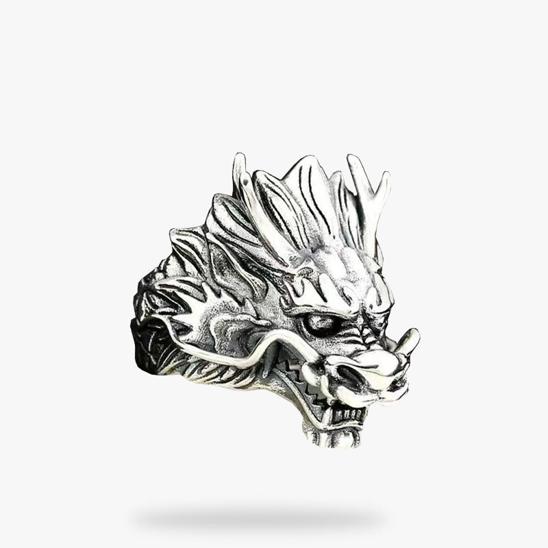 Bague dragon japonais en alliage métallique, symbole de force et de sagesse