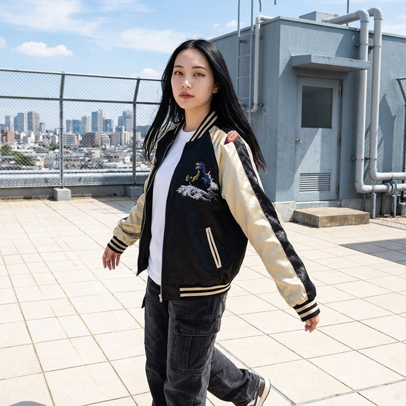 Blouson brodé japonais aux détails artisanaux