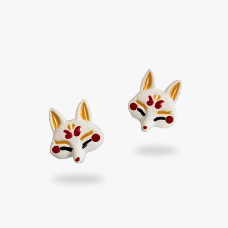 Boucles d'oreilles Kitsune en forme de masque renard japonais