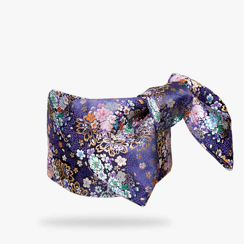 Ceinture Obi Femme bleue à motifs floraux japonais