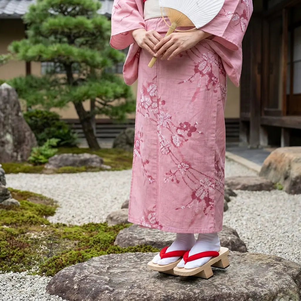 Sandale japonaise bois vue de trois quarts