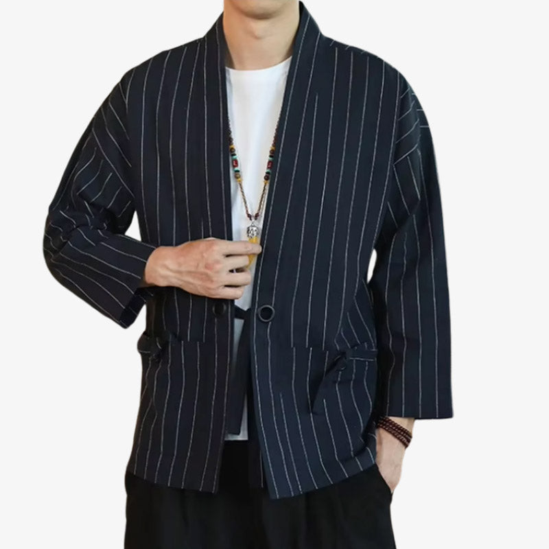 Détail du tissu et de la coupe du haori kimono pour homme
