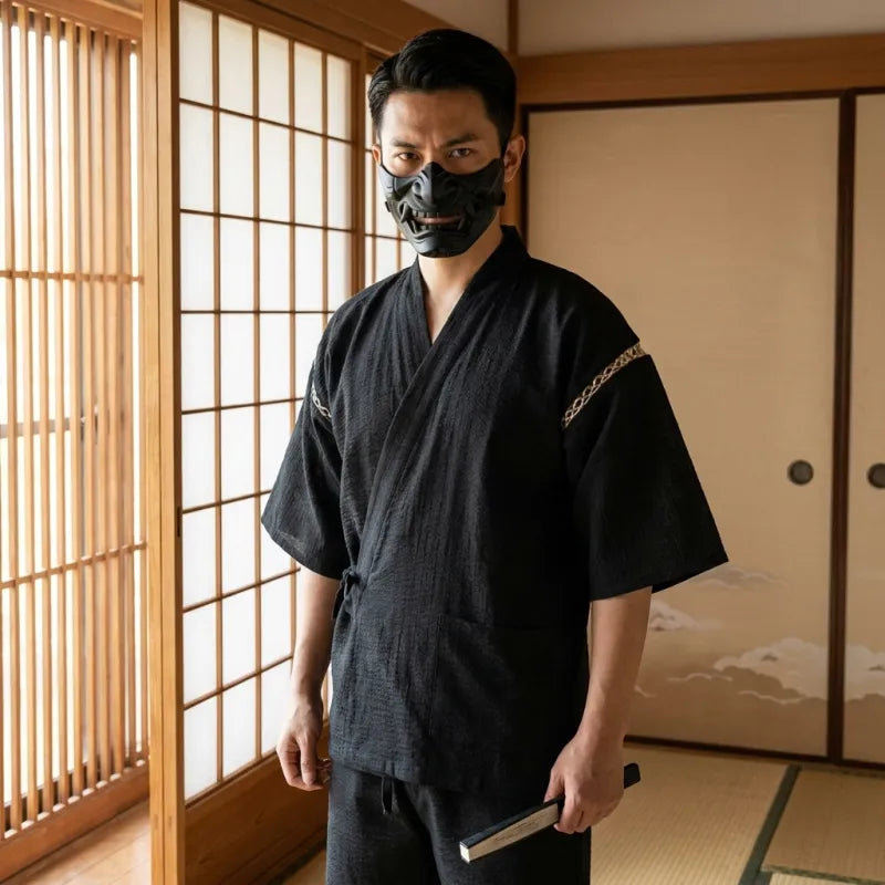Jinbei Japonais pour homme en coton à fines rayures