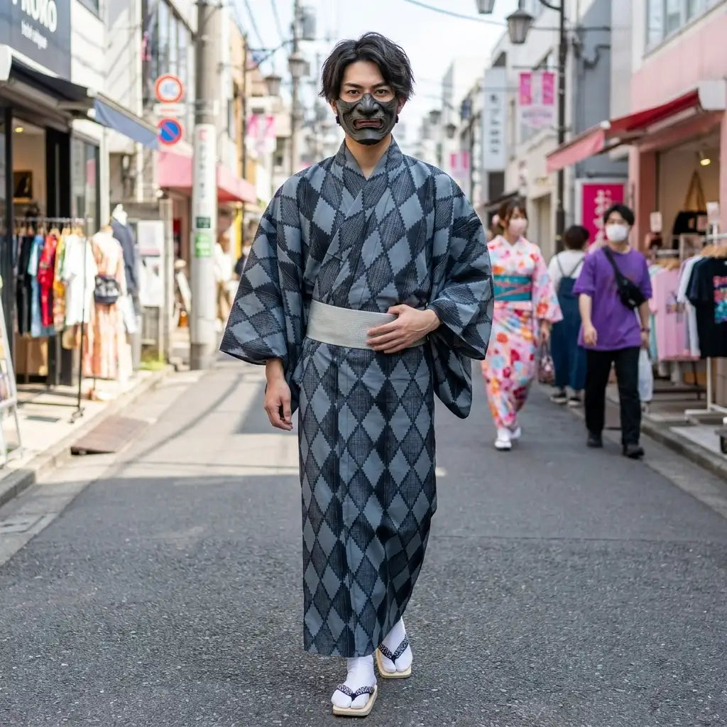 Kimono Hishi porté avec obi