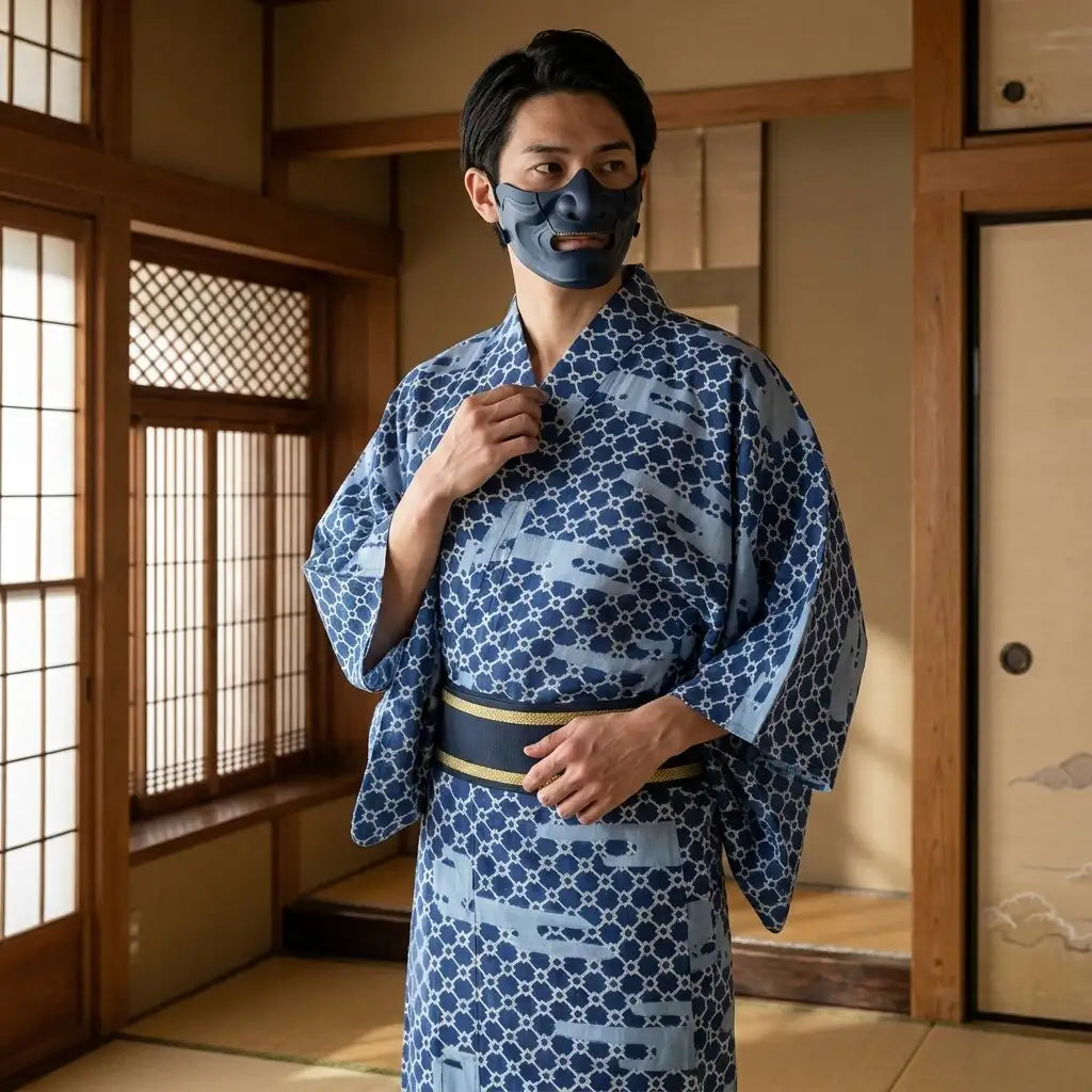Kimono été homme léger porté en extérieur