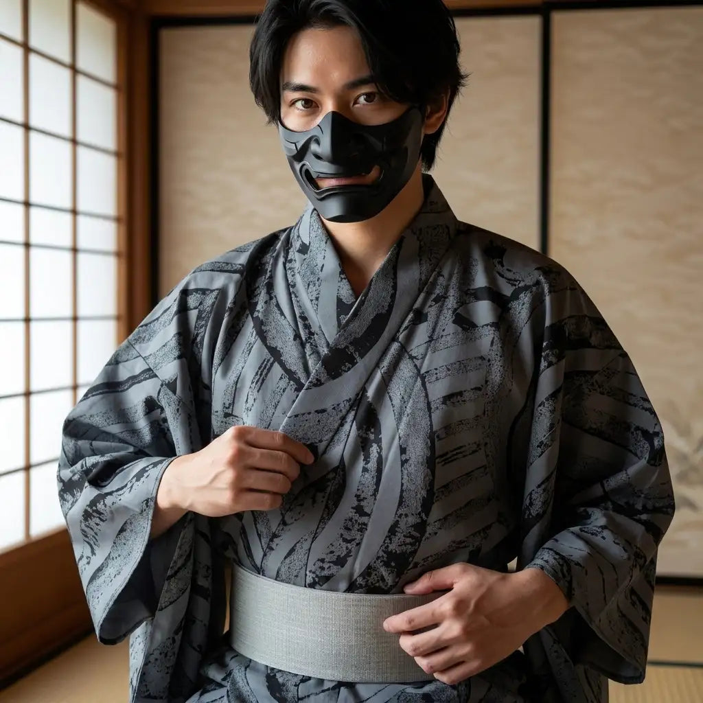 Kimono gris homme au style japonais moderne