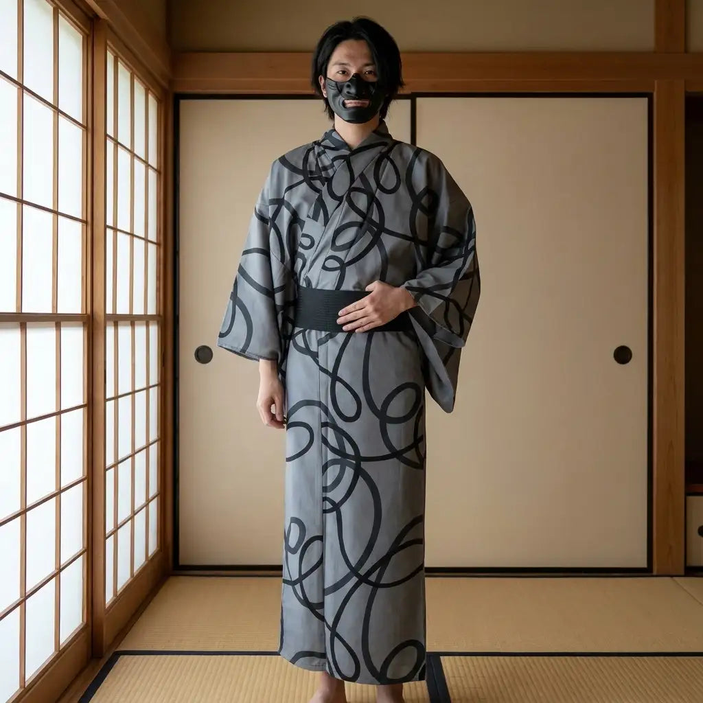Kimono gris homme porté de face