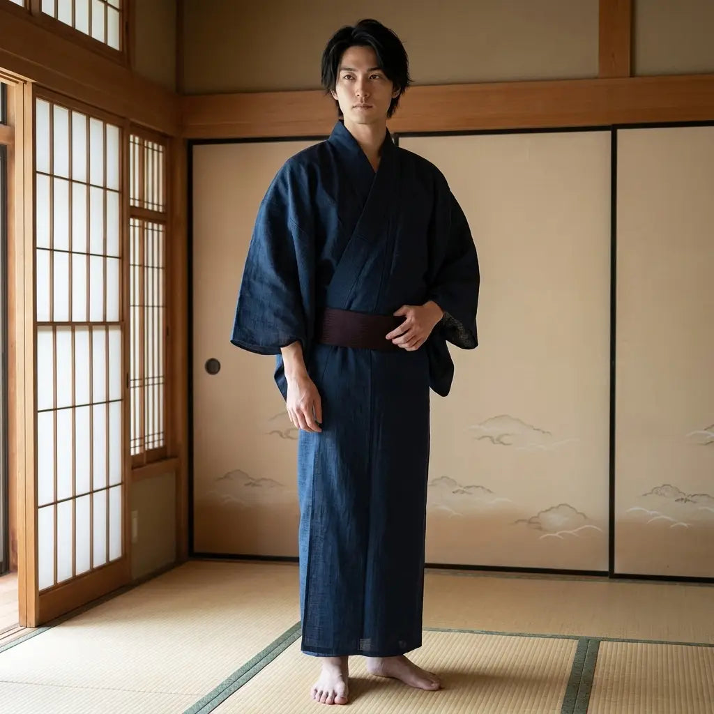 Kimono homme en coton porté par un modèle