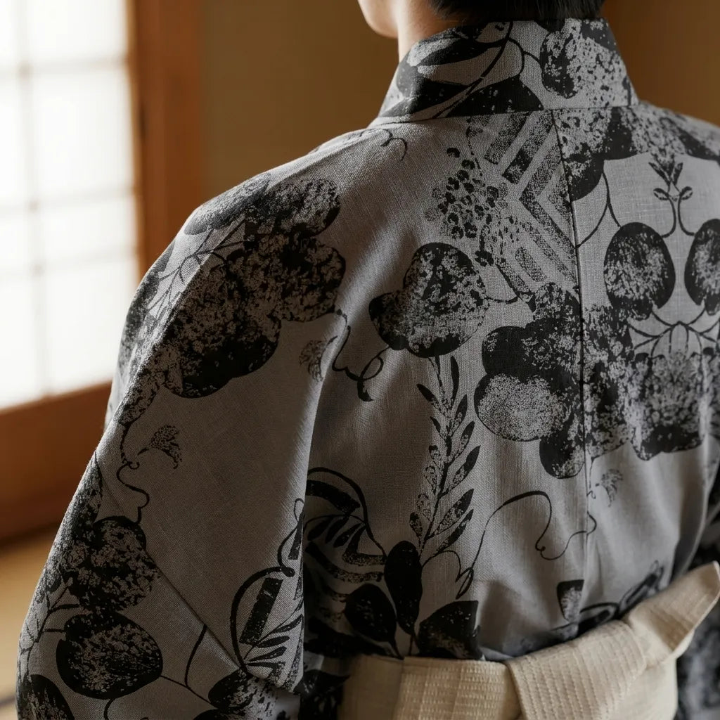 Kimono homme gris-bleu vue dos