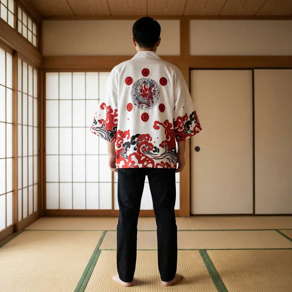 Veste Style Kimono Homme vu de dos, motif complet visible