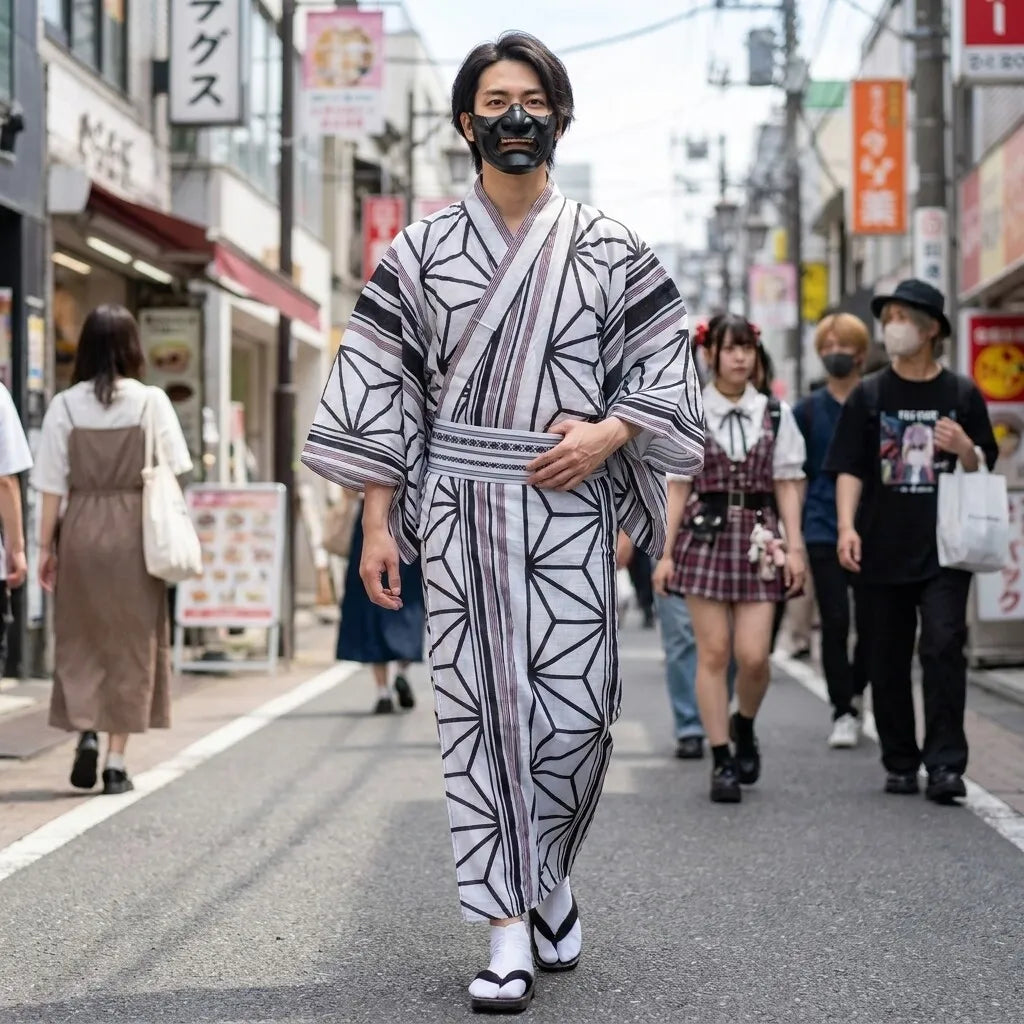 Kimono Homme Noir et Blanc vue arrière