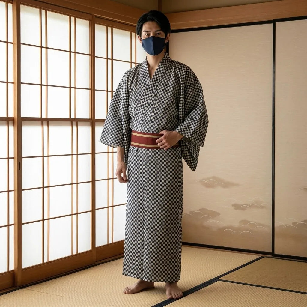 Kimono Ichimatsu homme à motif damier japonais