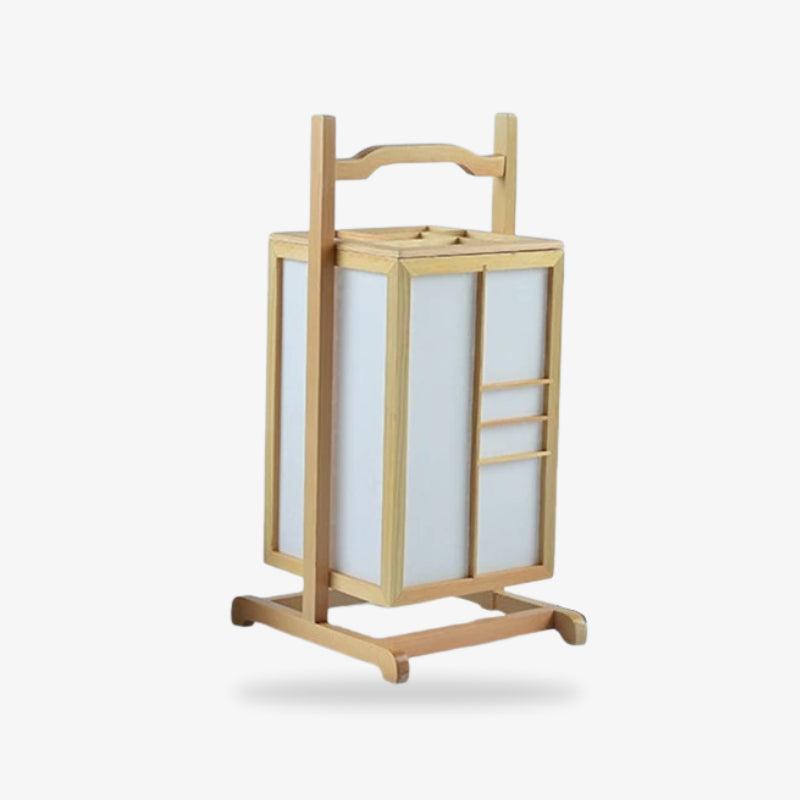 Lampe bambou japonaise avec abat-jour en verre façon shoji sur fond blanc