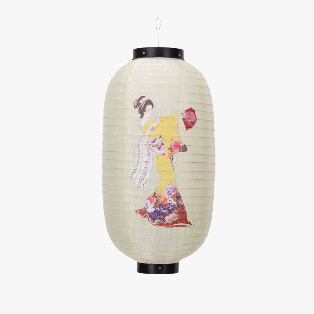 Lanterne japonaise blanche en papier de style chochin apportant un éclairage doux et élégant