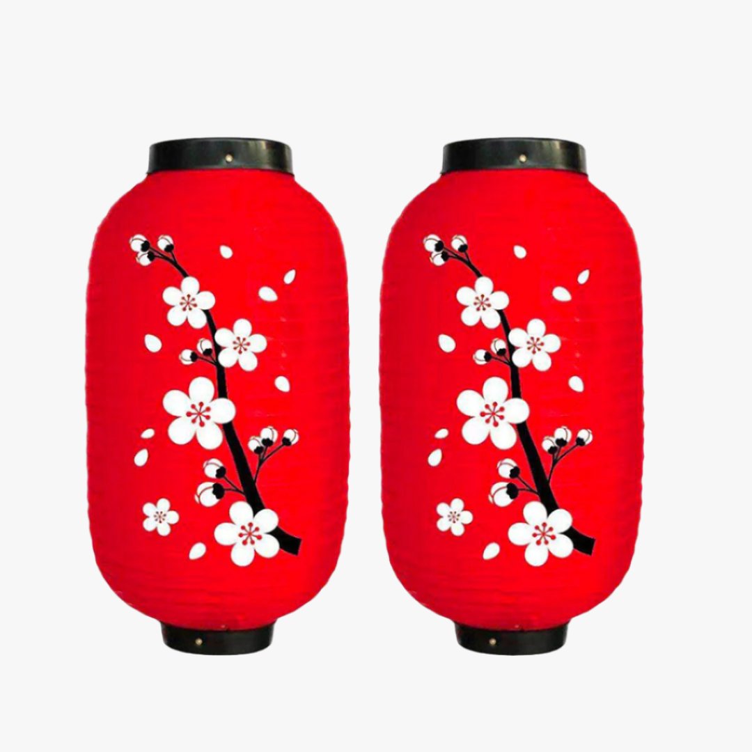 Lanterne japonaise fleur de cerisier rouge avec motifs sakura blancs pour décoration intérieure