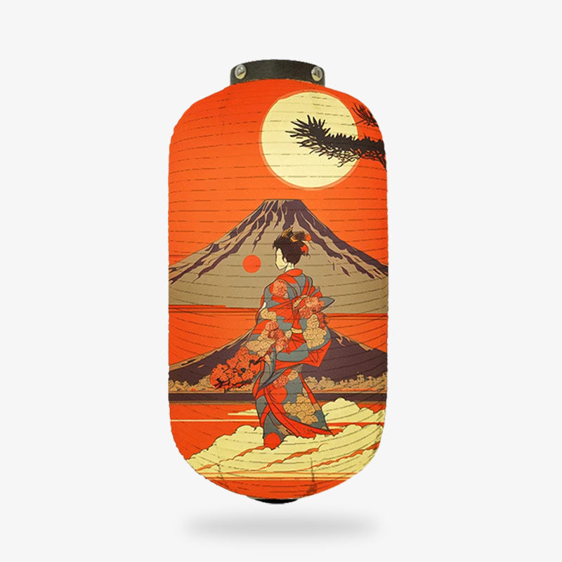 Détail de la lanterne japonaise geisha et Mont Fuji