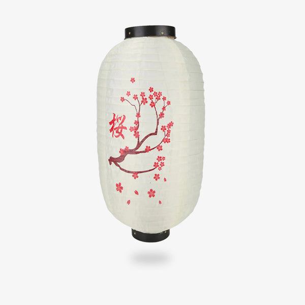 Cette lanterne-japonaise-papier a un motif de fleur de cerisier sakura rouge dessiné