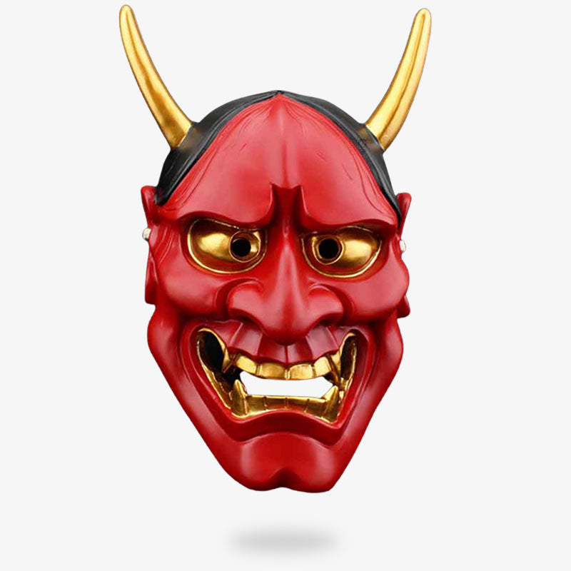 Masque de Hannya traditionnel en résine rouge