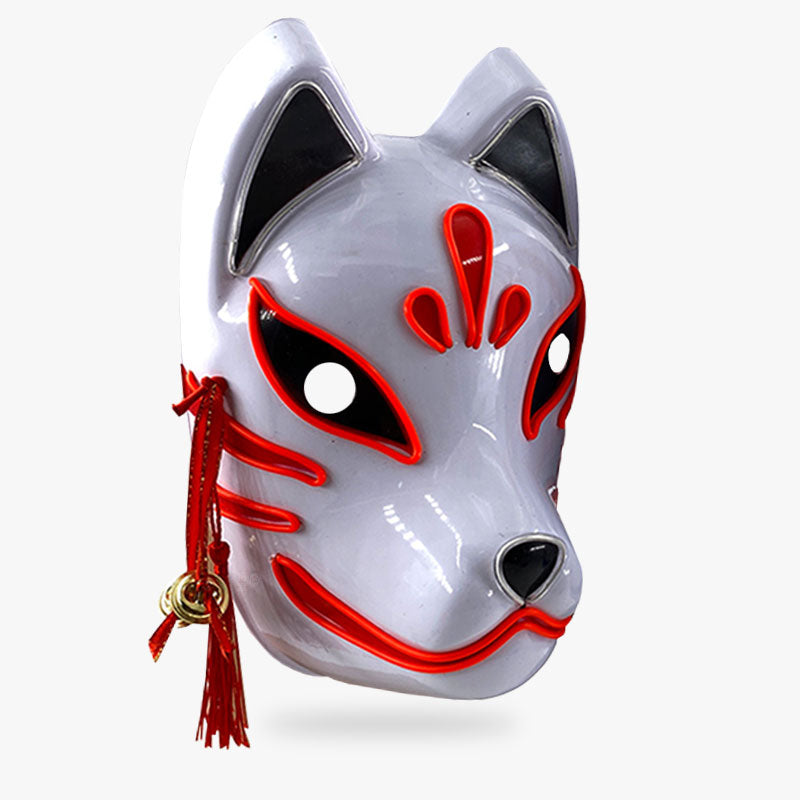 Masque kitsune LED blanc et rouge inspiré du folklore japonais