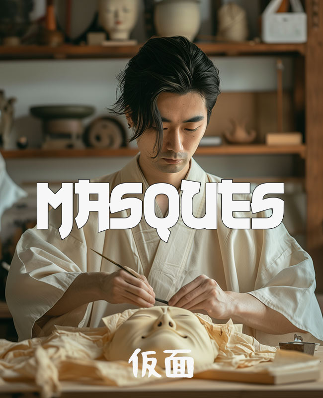 un masque samourai fait main dans un atelier washitsu