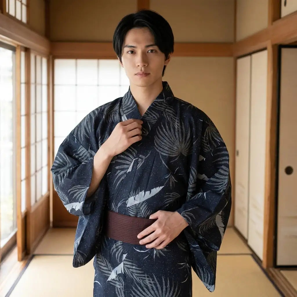 Kimono grue homme détail du motif