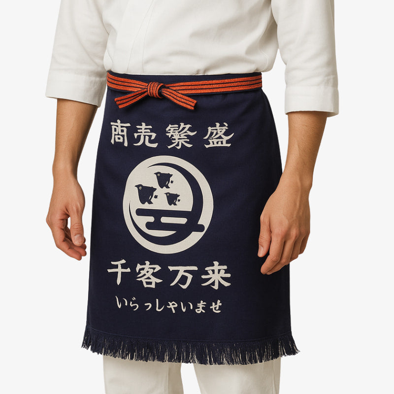 Motif kanji sur tablier de cuisine japonais