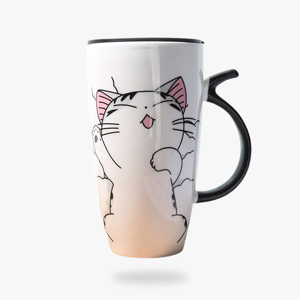Cette grande tasse japonaise est un mug kawaii avec un chat mignon