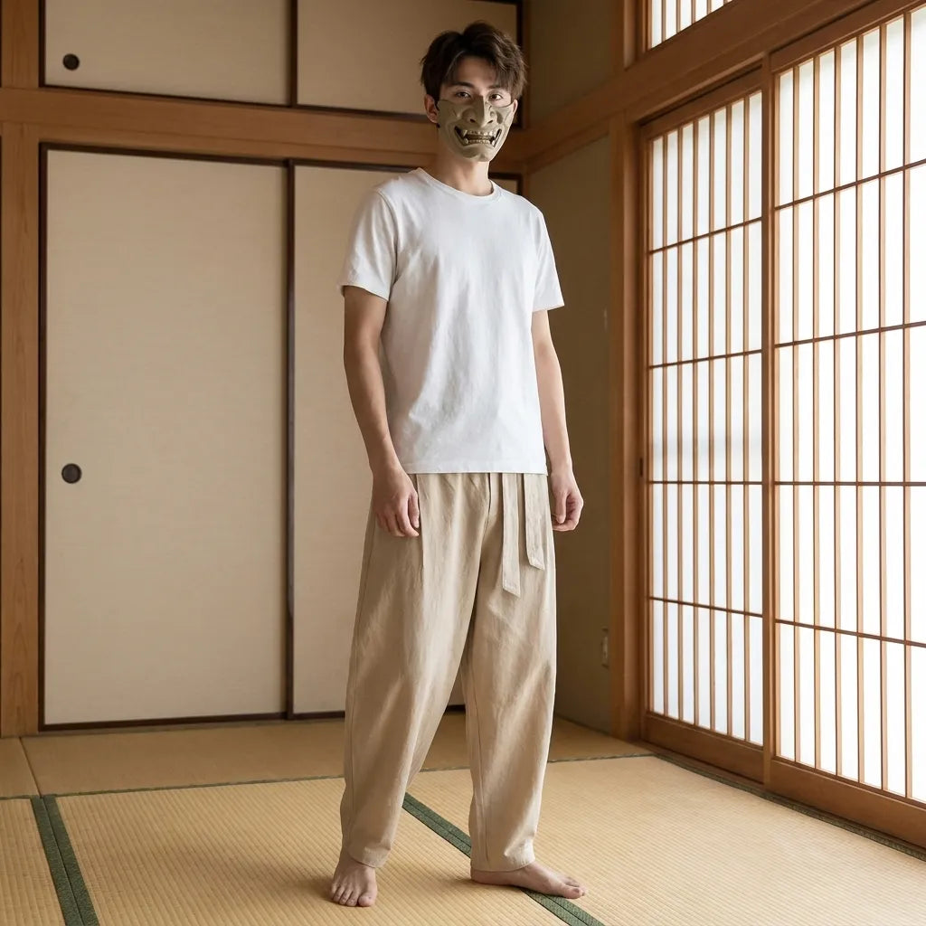 Pantalon Style Japonais coupe ample vue de face