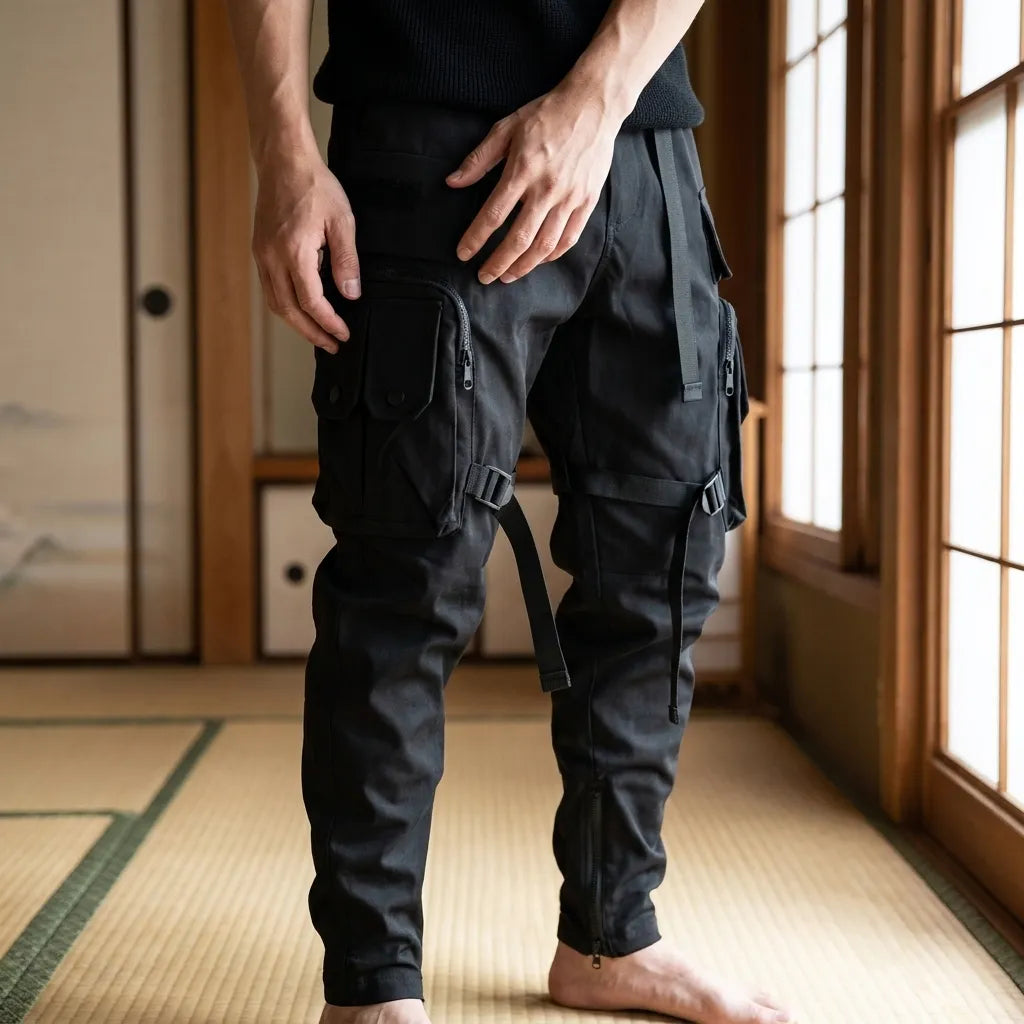 Détail des coutures et finitions du pantalon Techwear japonais