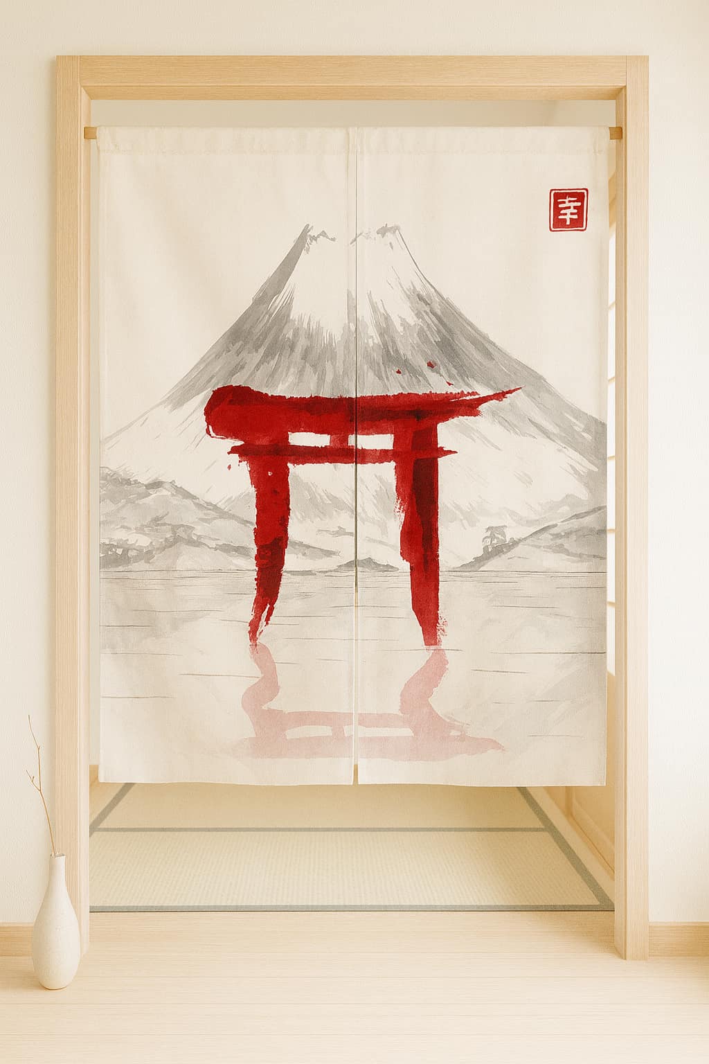 Rideau japonais motif traditionnel sumi-e