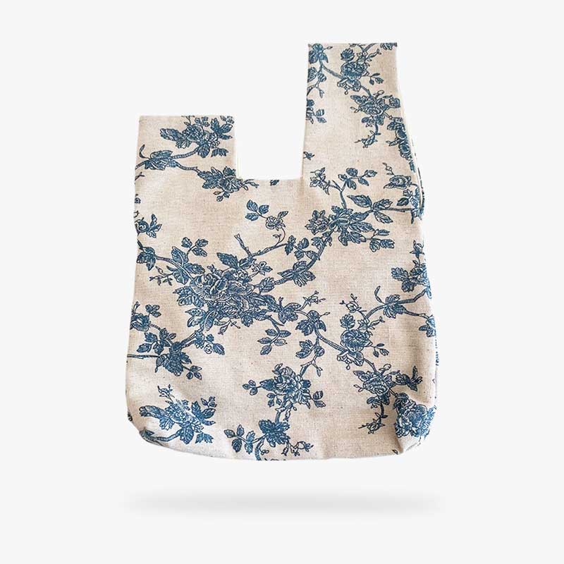 Sac tote japonais blanc imprimé de fleurs, accessoire pour kimono