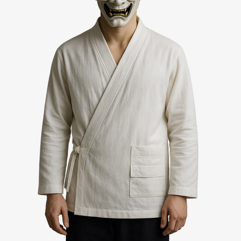 Samue japonais pour homme avec encolure traditionnelle et coupe ample, idéale pour le confort et un usage quotidien.