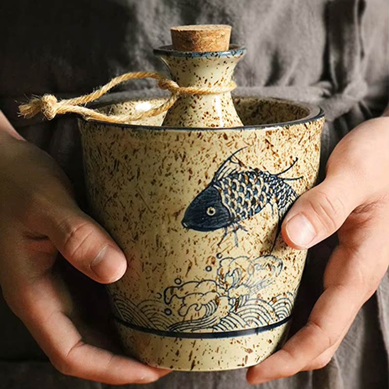 Set de dégustation de saké au style japonais avec pot à glace