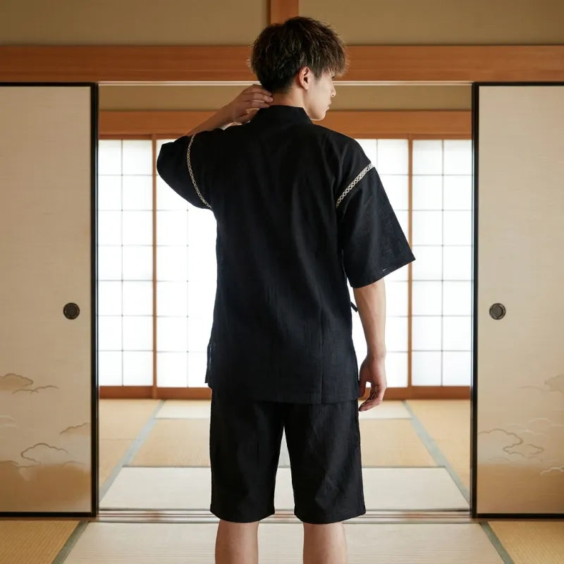 Short jinbei japonais taille élastique à cordon