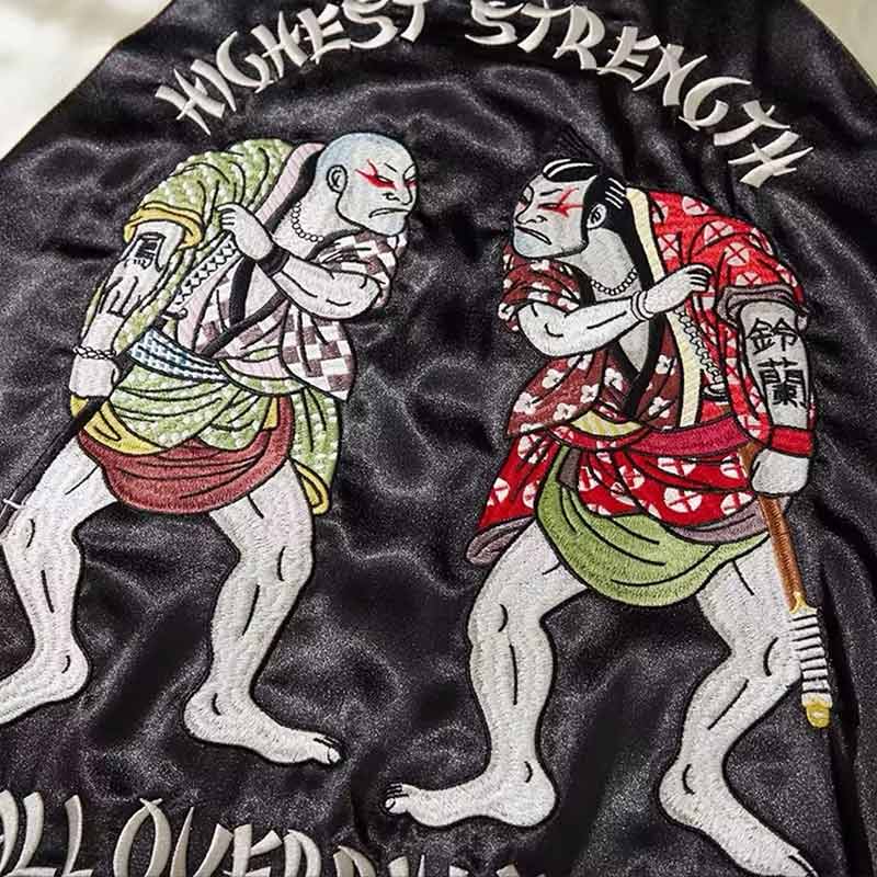 Blouson bomber japonais motif sumo brodé