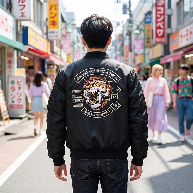 Sukajan Tigre porté dans une rue japonaise