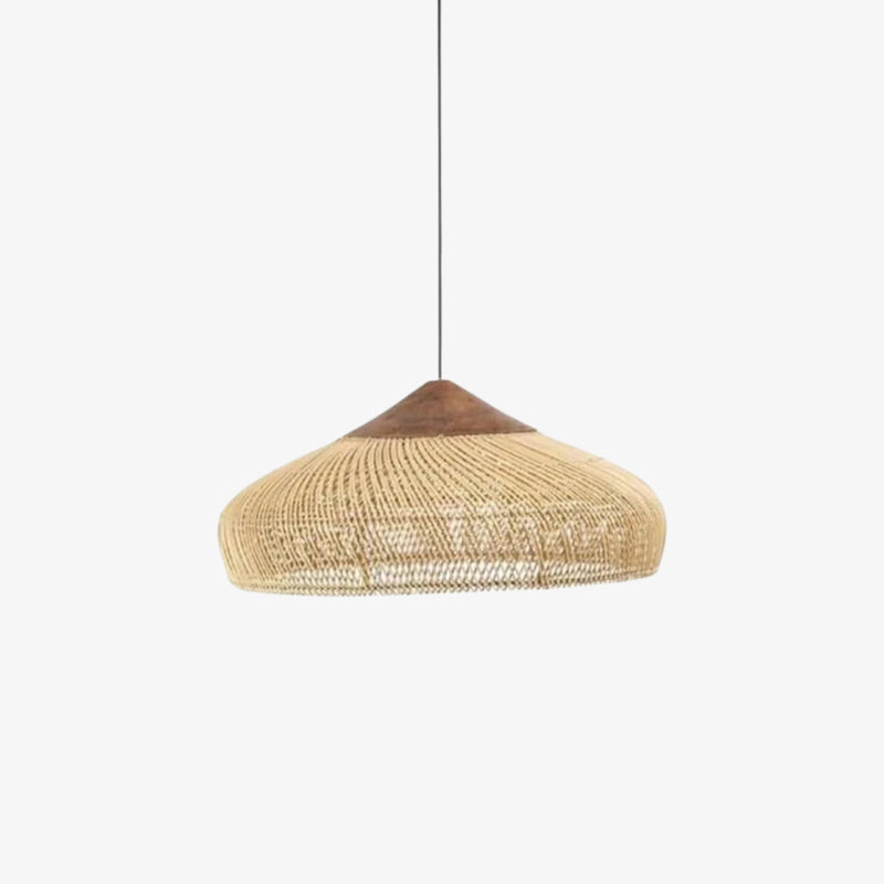 Suspension japonaise en bois tissé sur fond blanc, style plafonnier japonais