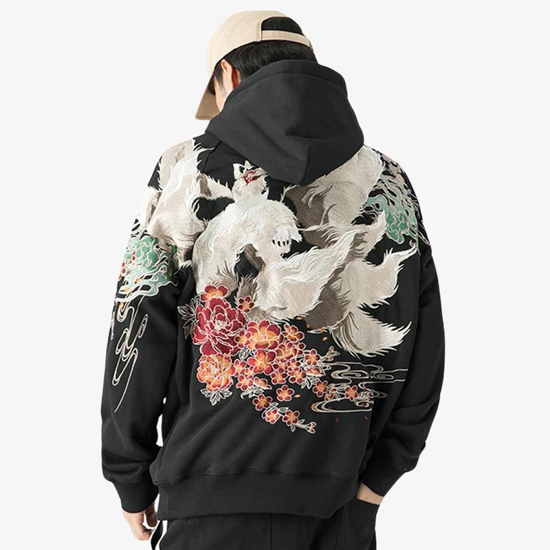 Sweat brodé renard japonais