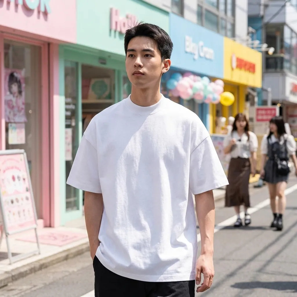 T-shirt Harajuku blanc vu de face en coton épais