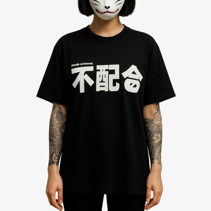 T-shirt japonais femme coton streetwear noir